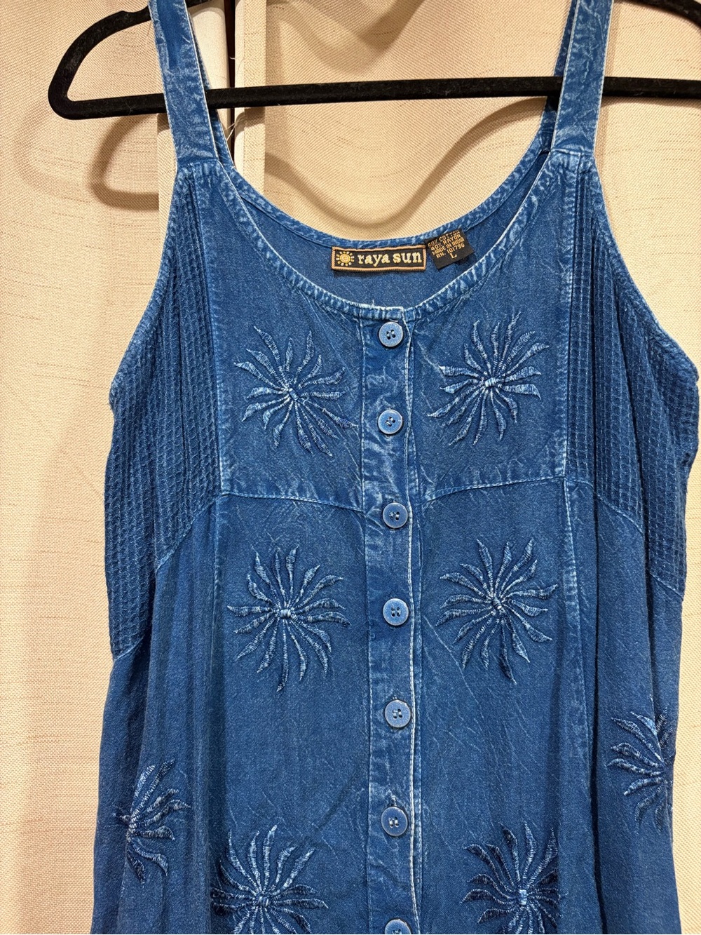 Vintage Raya Sun Blue Denim Button-Front Sunburst Dress - Picture 2 of 14